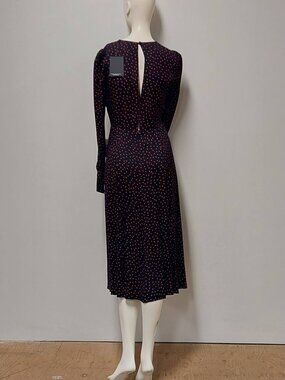 Reformation “Josephine” Black & Red Dot, L/S, Midi, Slit-back dress Size: 4